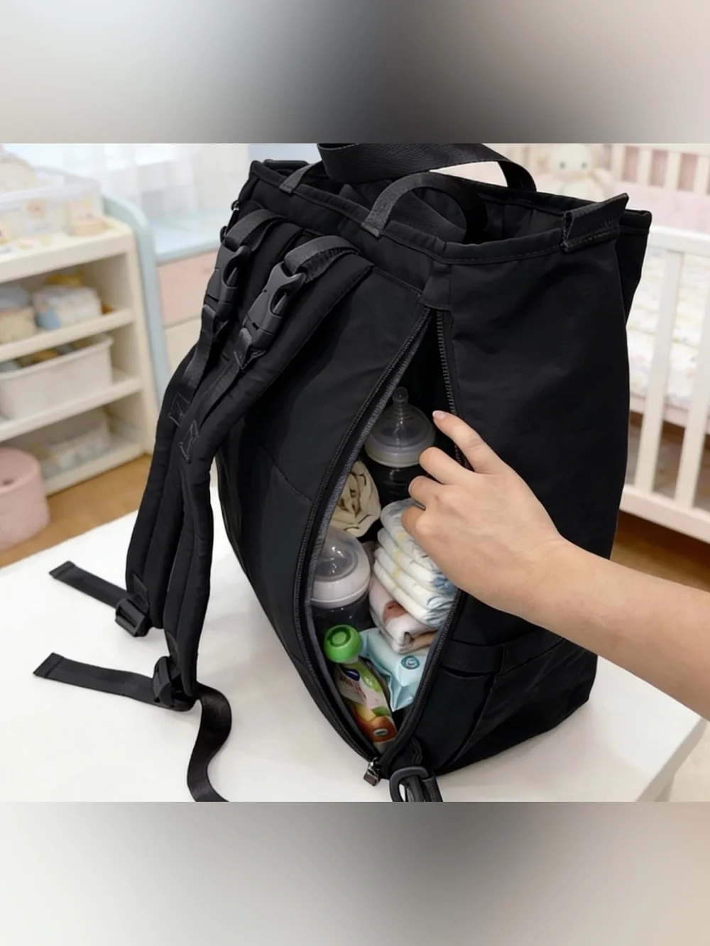 New Diaper bag  Black Tote Backpack - with changing pad